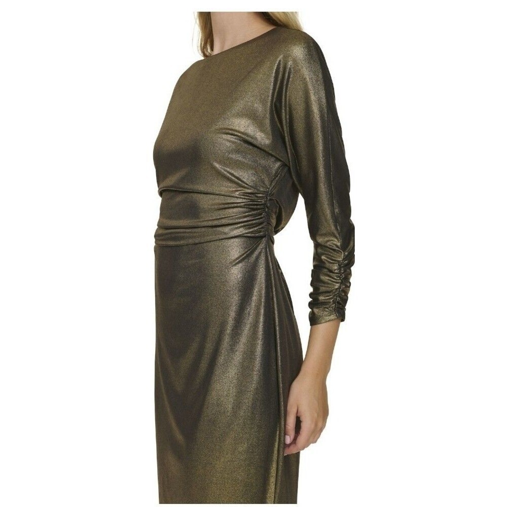Women Harper Rose Gold Dress 3/4 Cinched Sleeve Boatneck Sheath Dress Size 14 - Picture 14 of 14